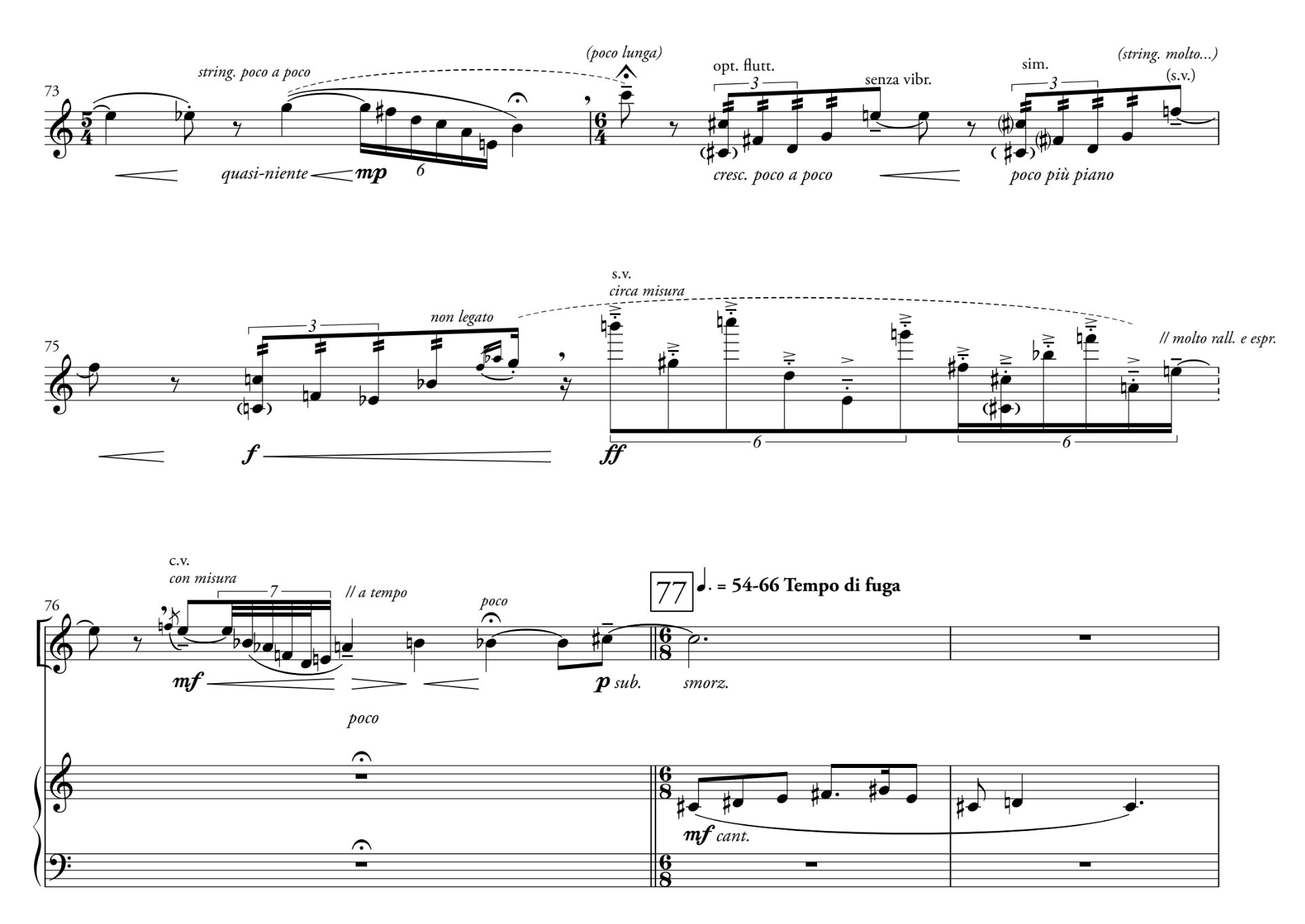 Score excerpt from Phalanx Break, measures 73–77